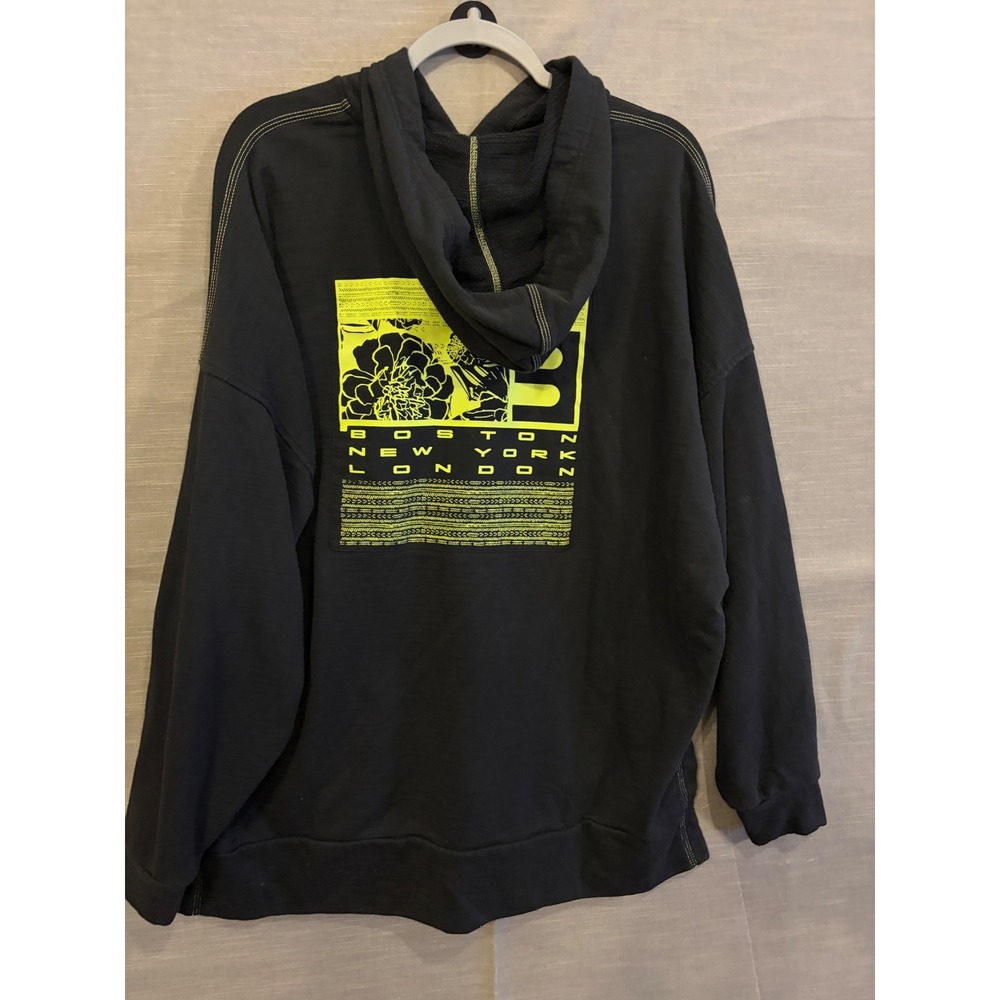 L 245 Adidas Black Oversized Hoodie Neon Floral City Back Graphic Side Slits - Picture 3 of 9